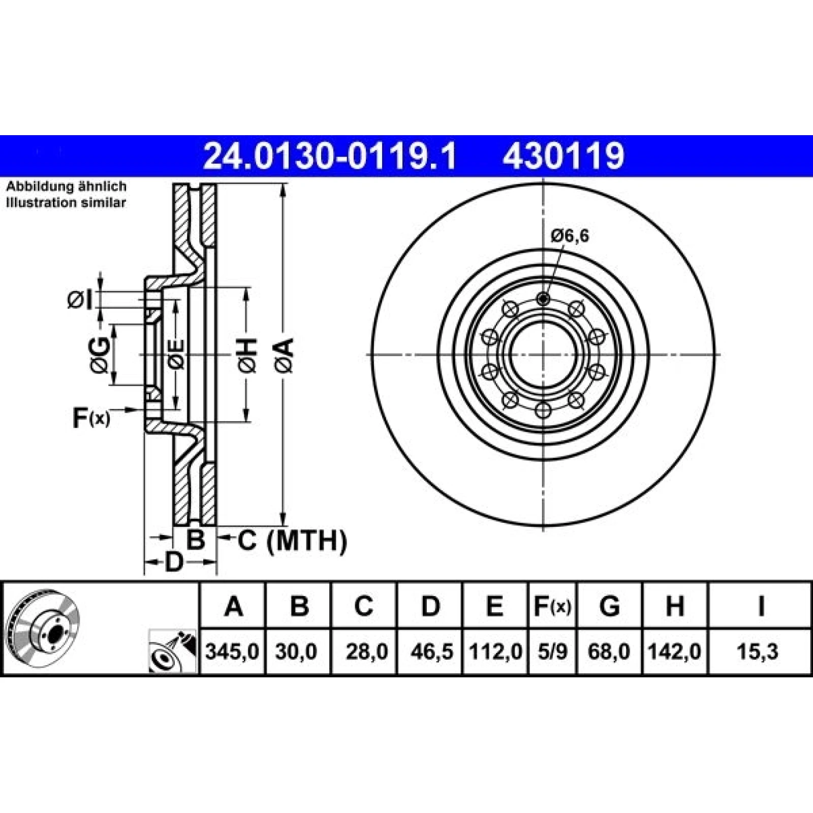 ATE Bremsscheibe 24.0130-0119.1