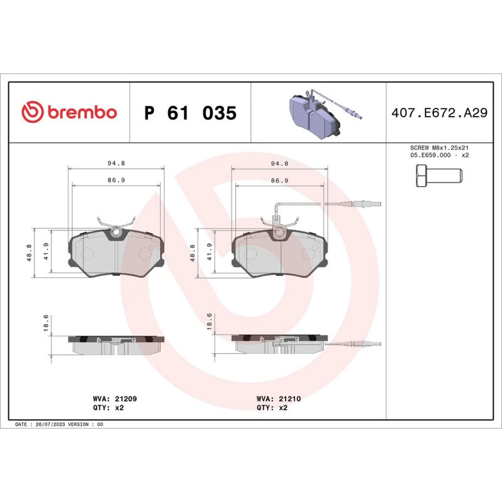 BREMBO Bremsklötze VA P 61 035