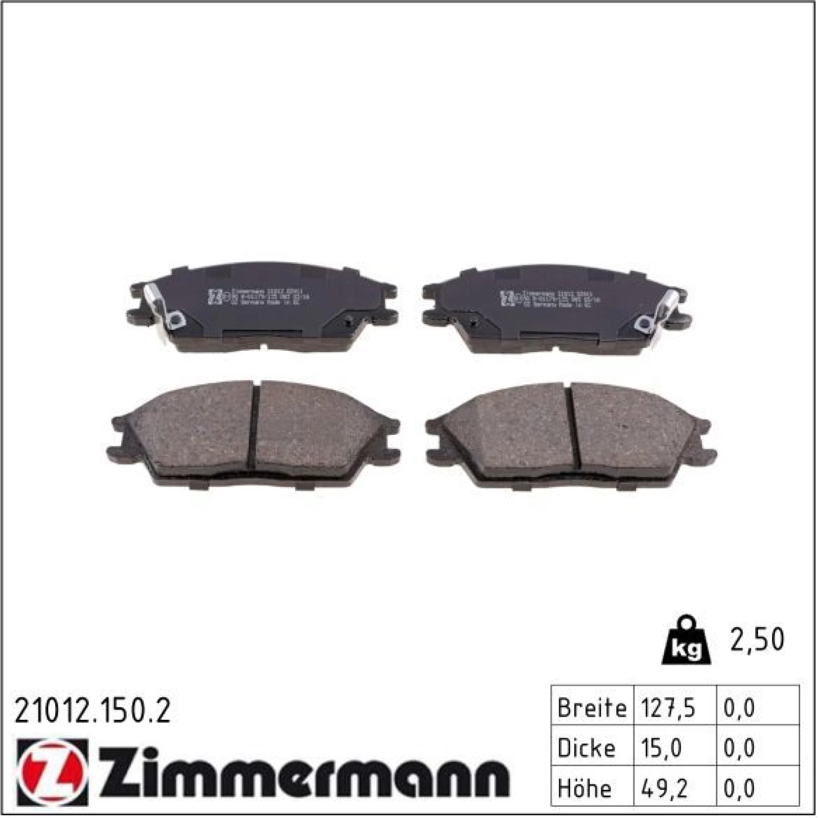 ZIMMERMANN Bremsbeläge 21012.150.2
