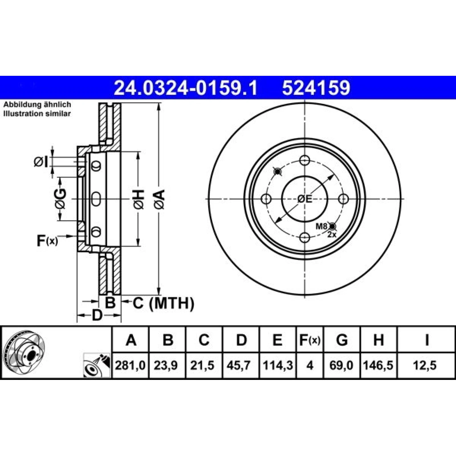 BREMSSCHEIBE MITSUBISHI P. CARISMA 1,6-1,8/1,9 DI-D 95-06 POWER DISC281 X 23,9 24.0324-0159.1
