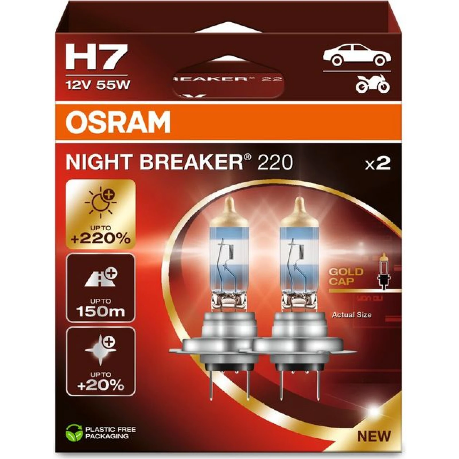 OSRAM H7 12V 55W PX26d NIGHT BREAKER 220 +220% 2 St 64210NB220-2HB
