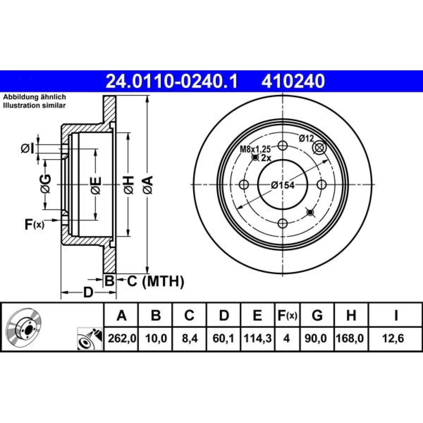Bremsscheibe Mitsubishi T. Galant/Lancer/Space Wagon 1.6-2.5 91 24.0110-0240.1