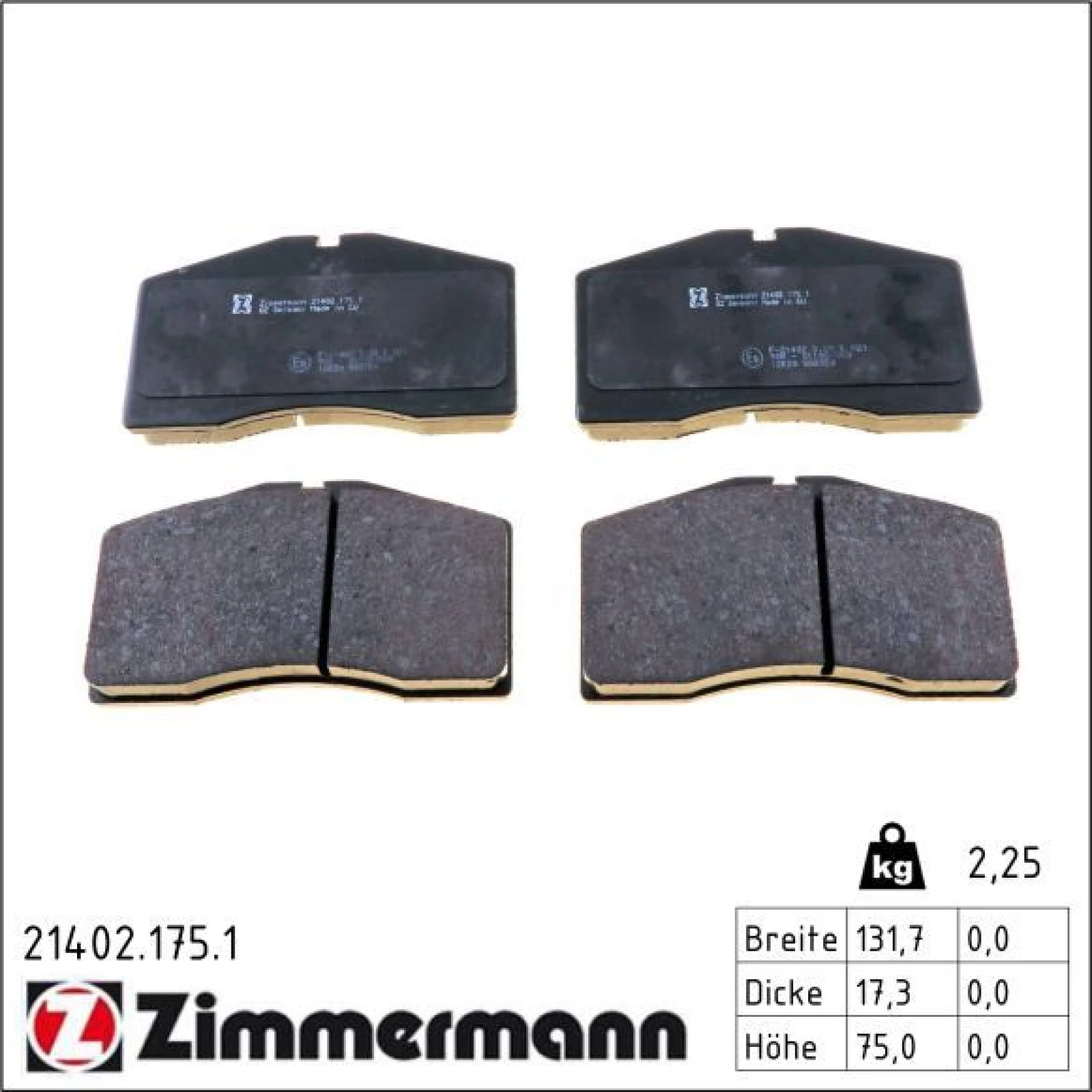 ZIMMERMANN Bremsbelagsatz, Scheibenbremse 21402.175.1