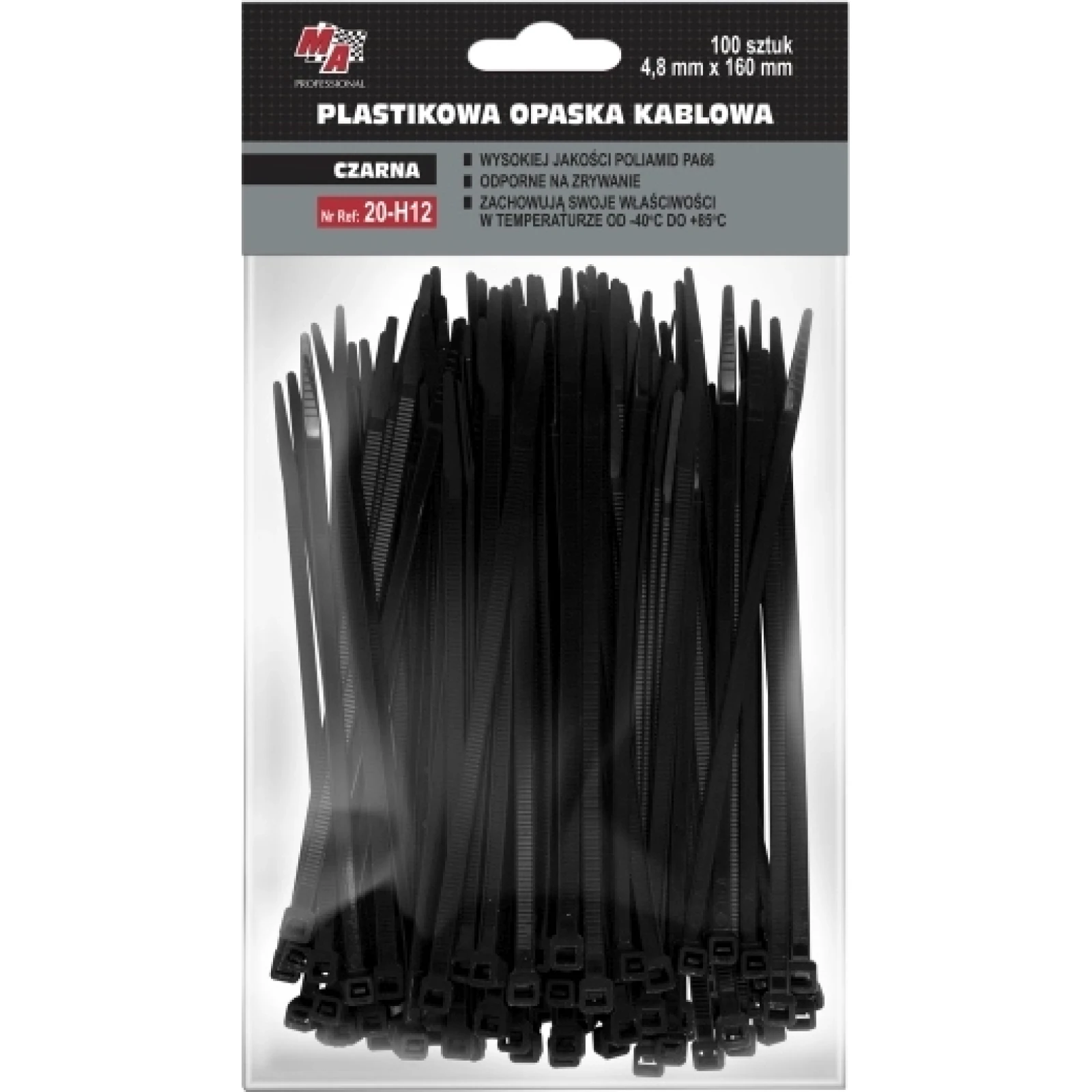 Kabelbinder 4,8X160 (1 Pack 100 Stück) Schwarz 20-H12