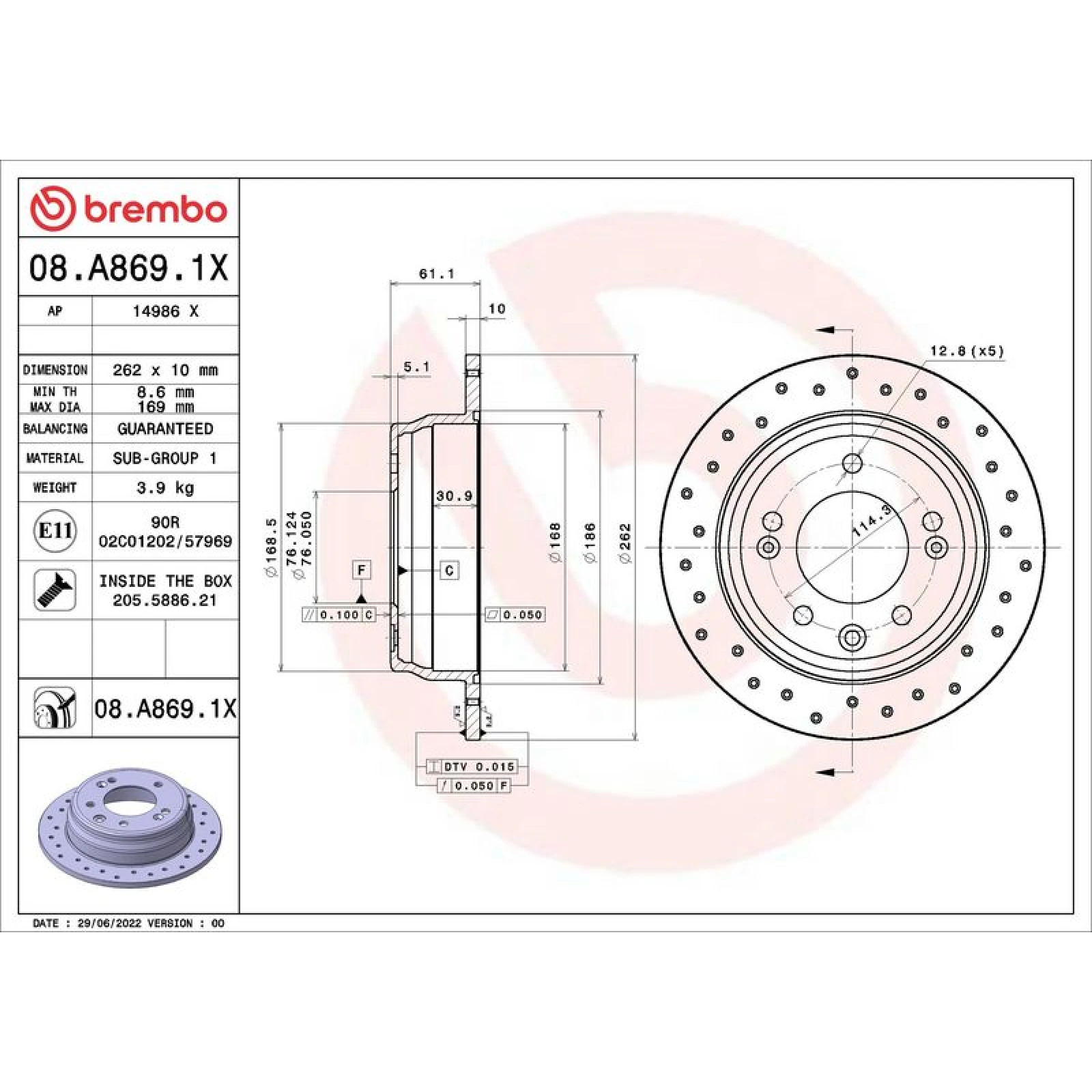 Bremsscheibe HA 08.A869.1X