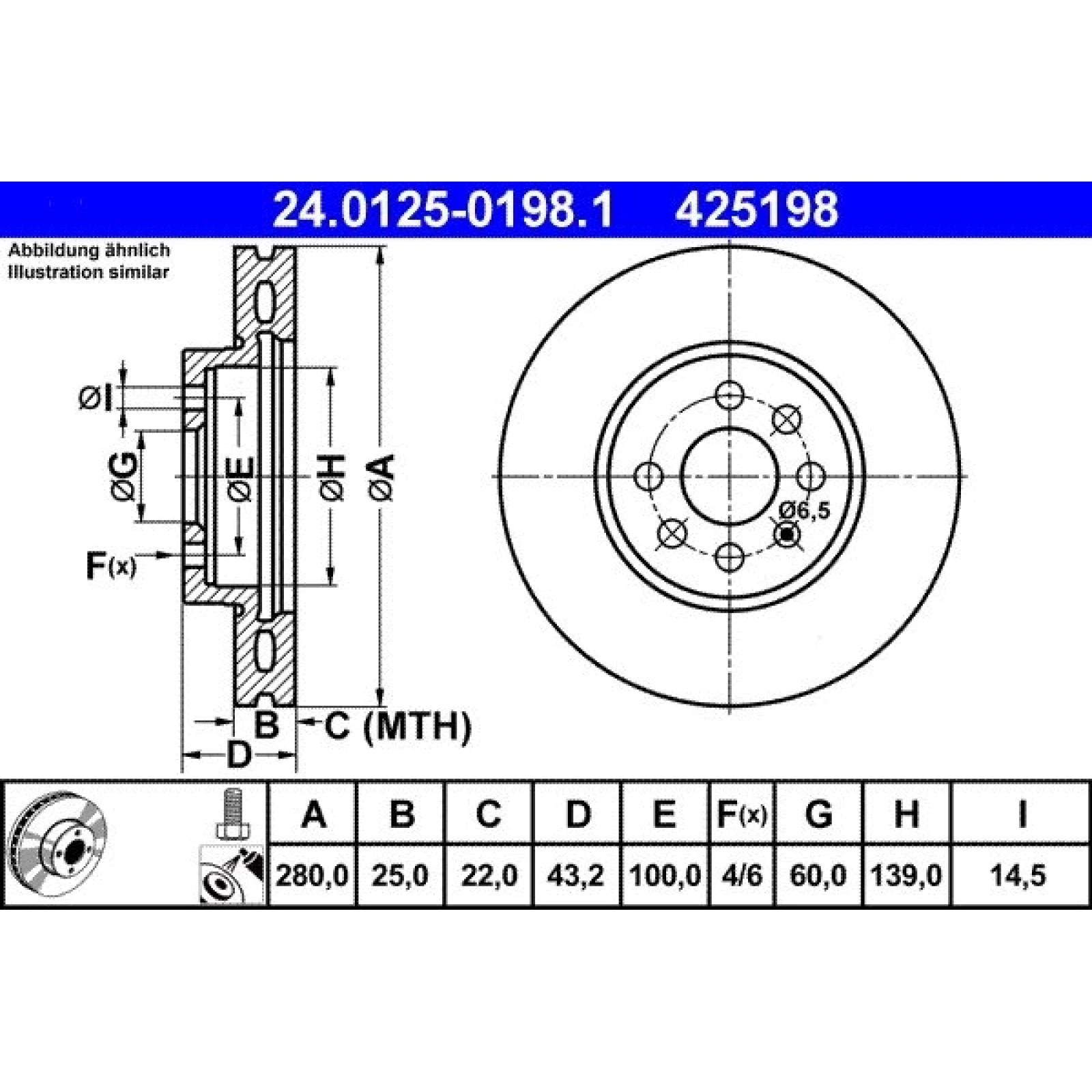 24.0125-0198.1 ATE Bremsscheibe 24.0125-0198.1