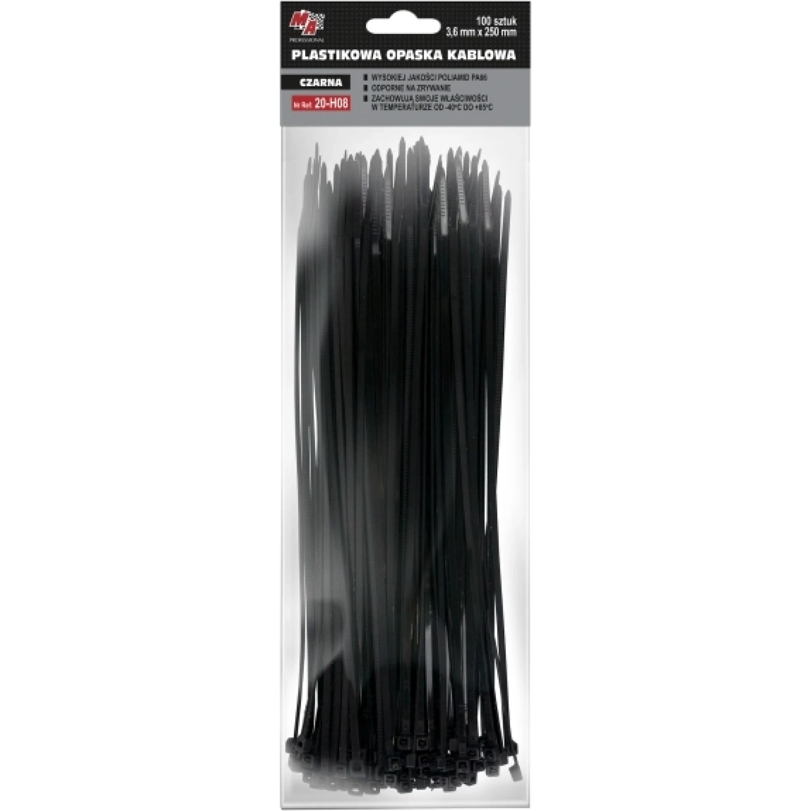 MOJE AUTO AMT20-H08 Kabelbinder 3,6 x 250 (1 Pack 100 Stück) Schwarz