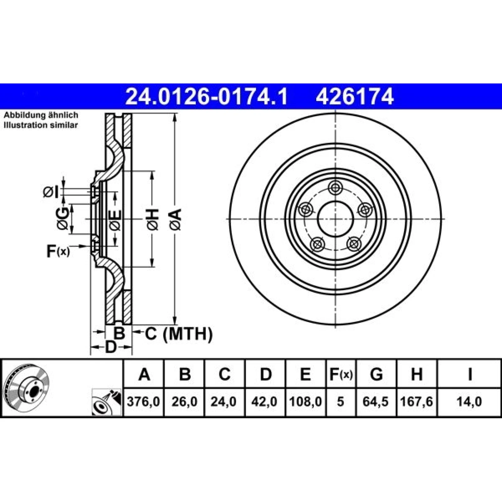 24.0126-0174.1 ATE Bremsscheibe 24.0126-0174.1
