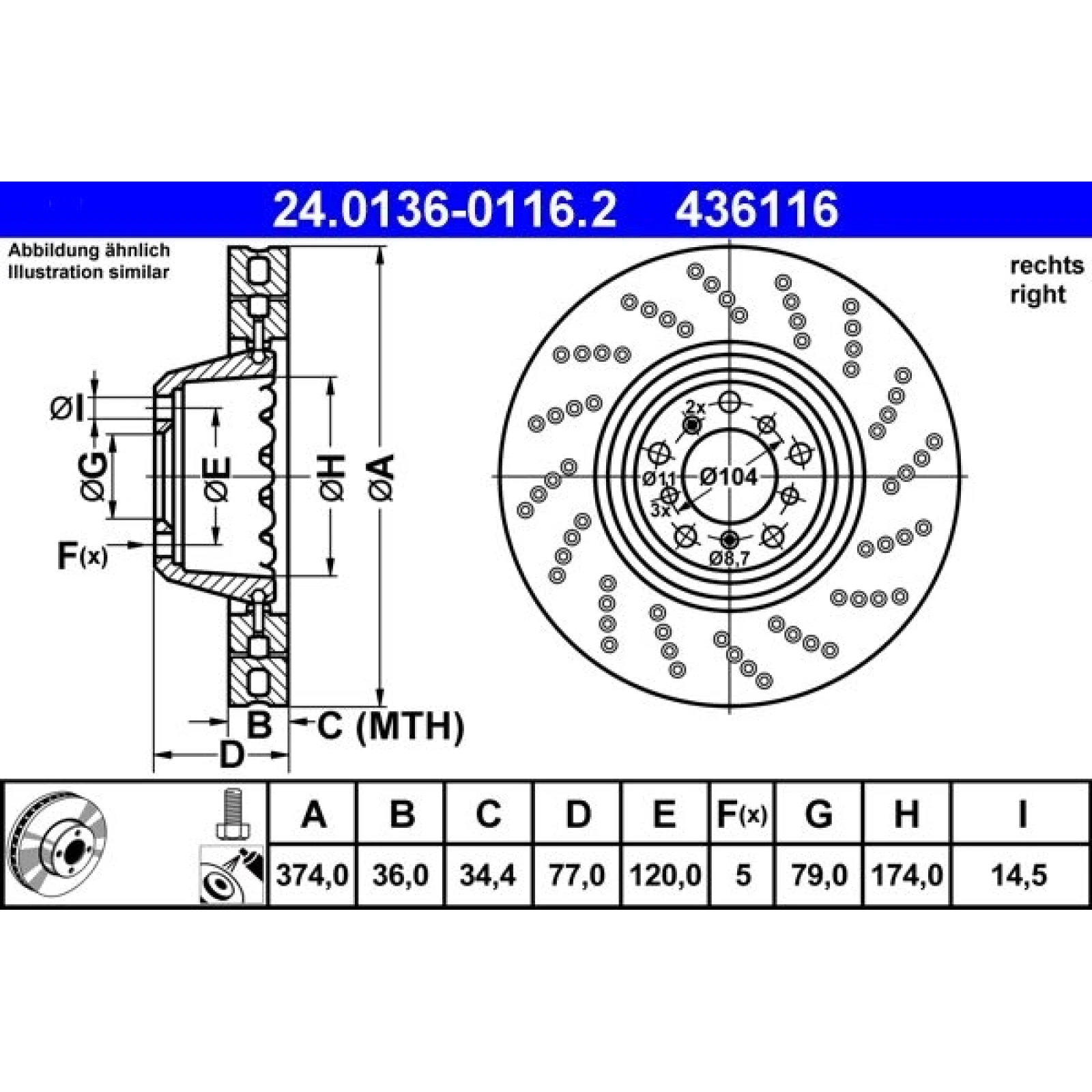 ATE Bremsscheibe 24.0136-0116.2
