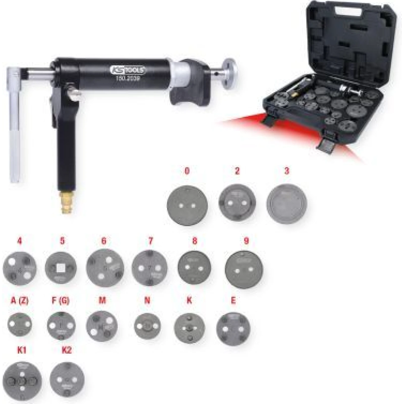 KS TOOLS Bremszylinder-Kolben-Werkzeugsatz mit Pneumatikspindel, 18-teilig 150.2000
