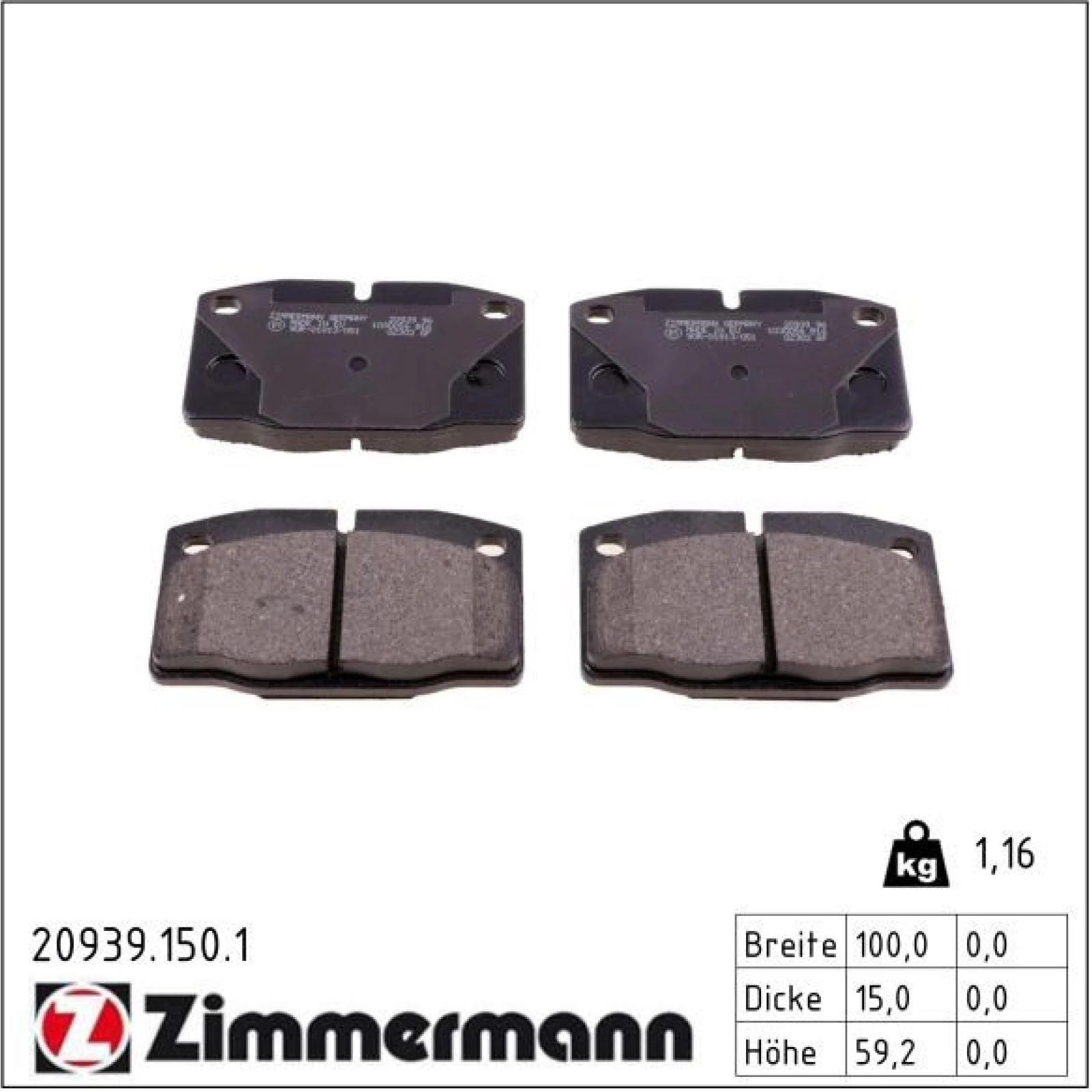 ZIMMERMANN Bremsbeläge 20939.150.1
