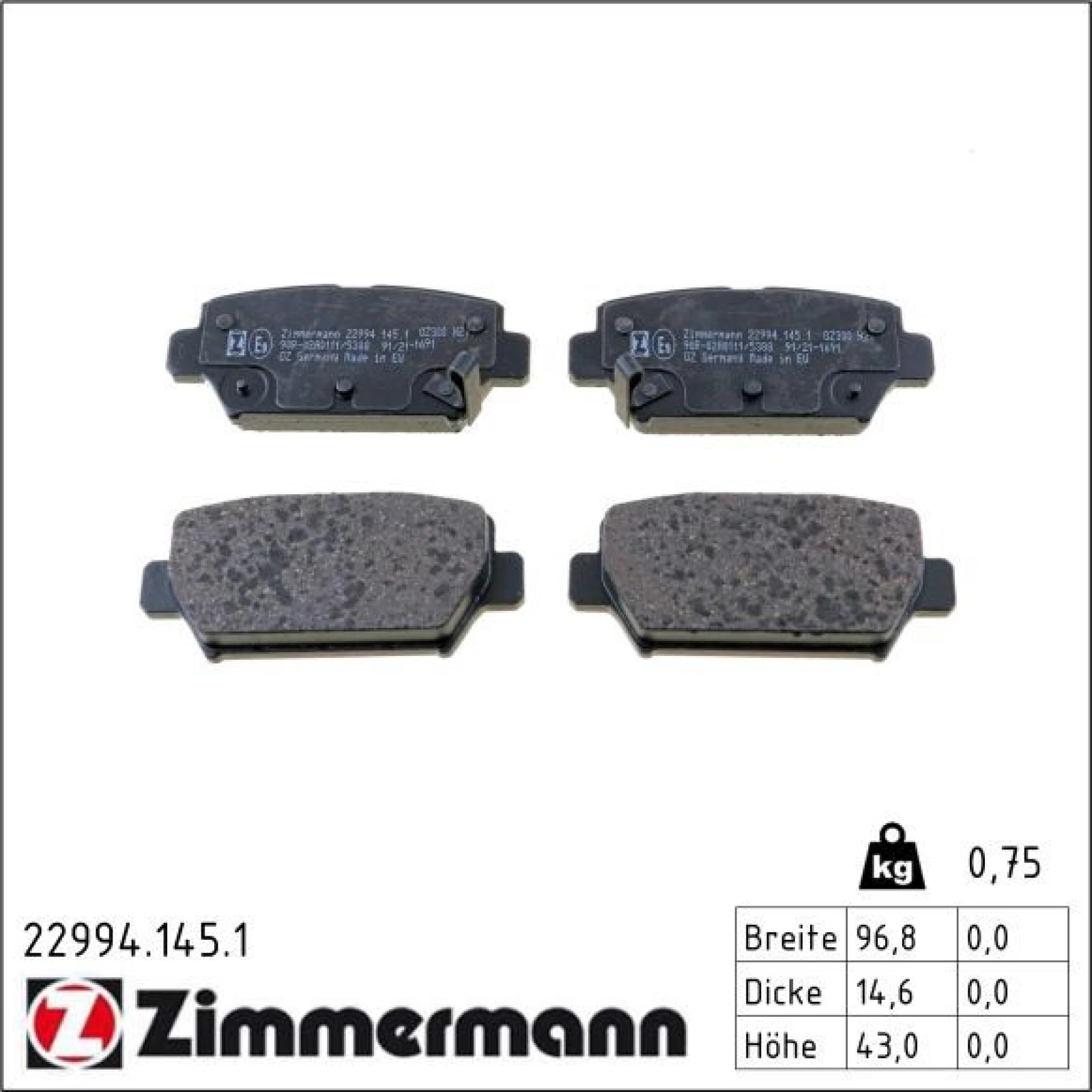ZIMMERMANN Bremsbelagsatz, Scheibenbremse 22994.145.1