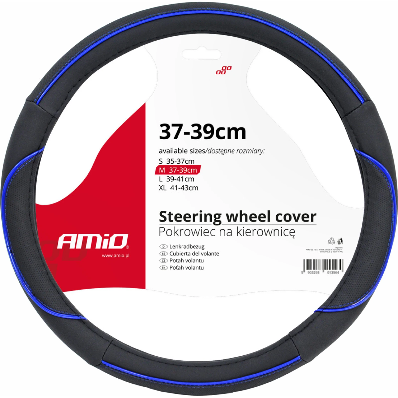 AMiO Lenkradbezug SWC-08-M, 37–39 cm, schwarz/blau – 01363