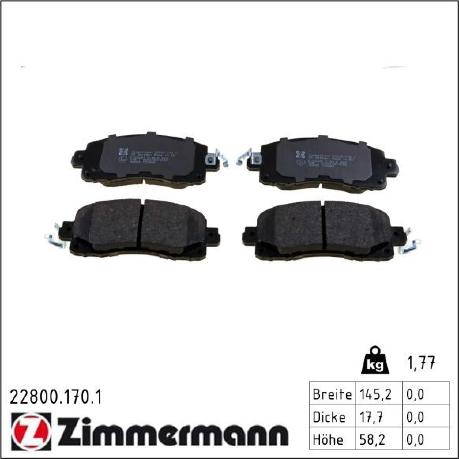 ZIMMERMANN Bremsbelagsatz, Scheibenbremse 22800.170.1