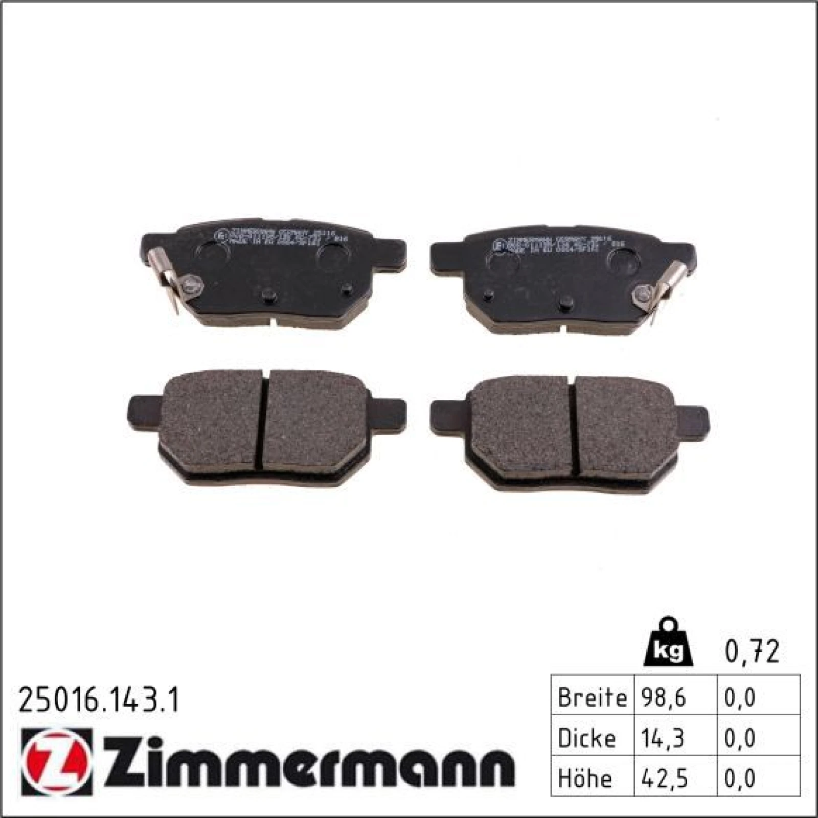ZIMMERMANN Bremsbeläge 25016.143.1