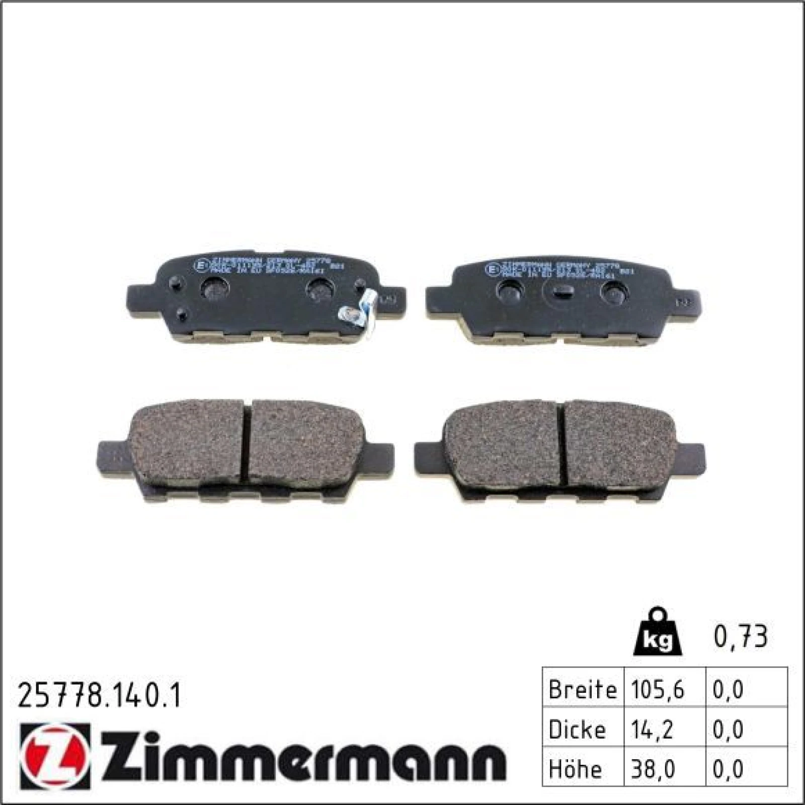 ZIMMERMANN Bremsbelagsatz, Scheibenbremse 25778.140.1