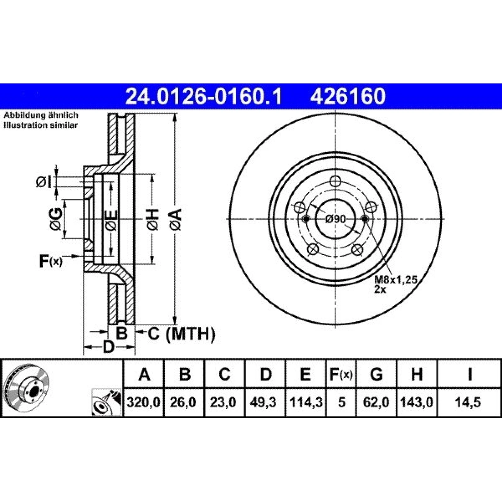 Bremsscheibe Toyota P. Avensis/Verso 2.0-2.2 D-4D 09 24.0126-0160.1