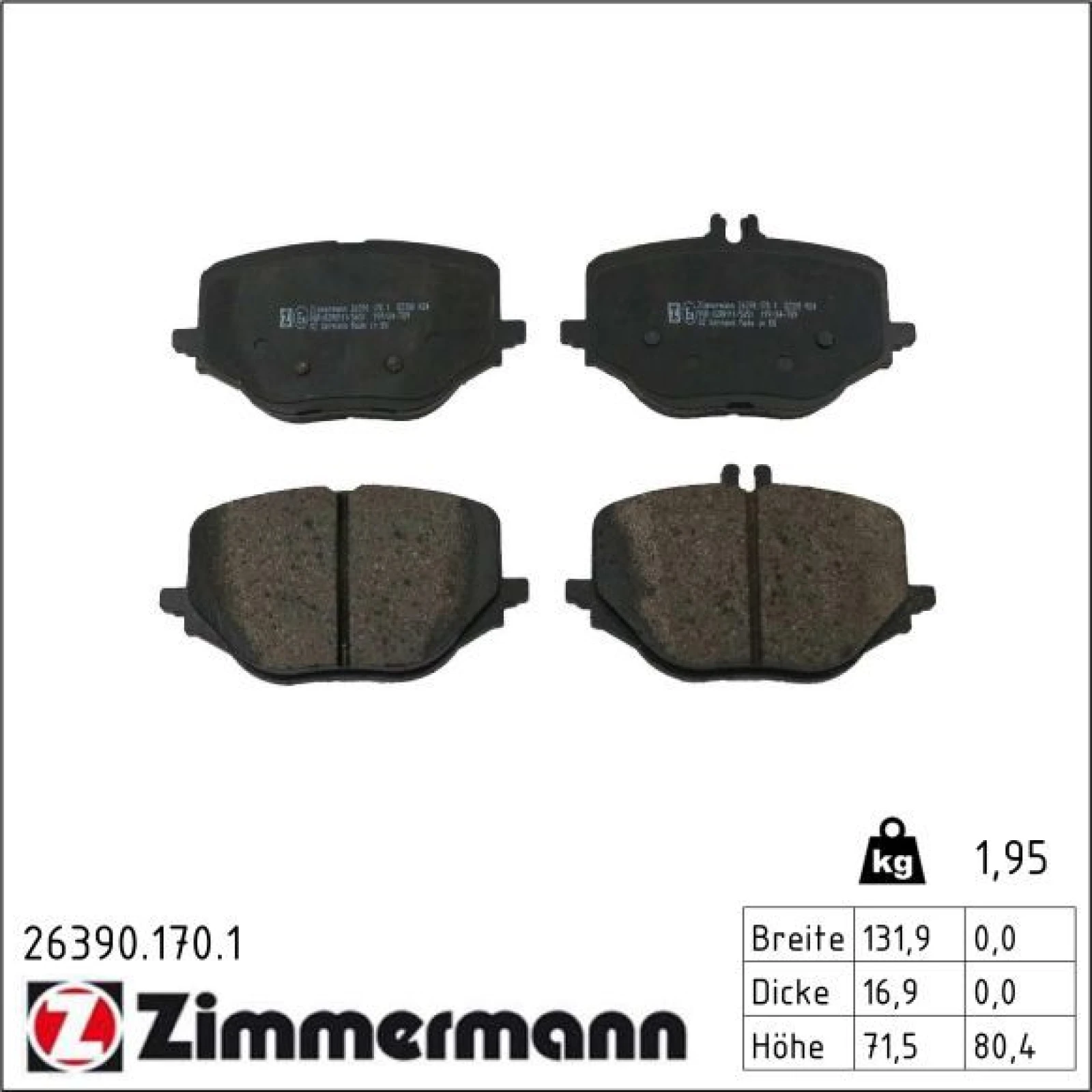 ZIMMERMANN Bremsbelagsatz, Scheibenbremse 26390.170.1