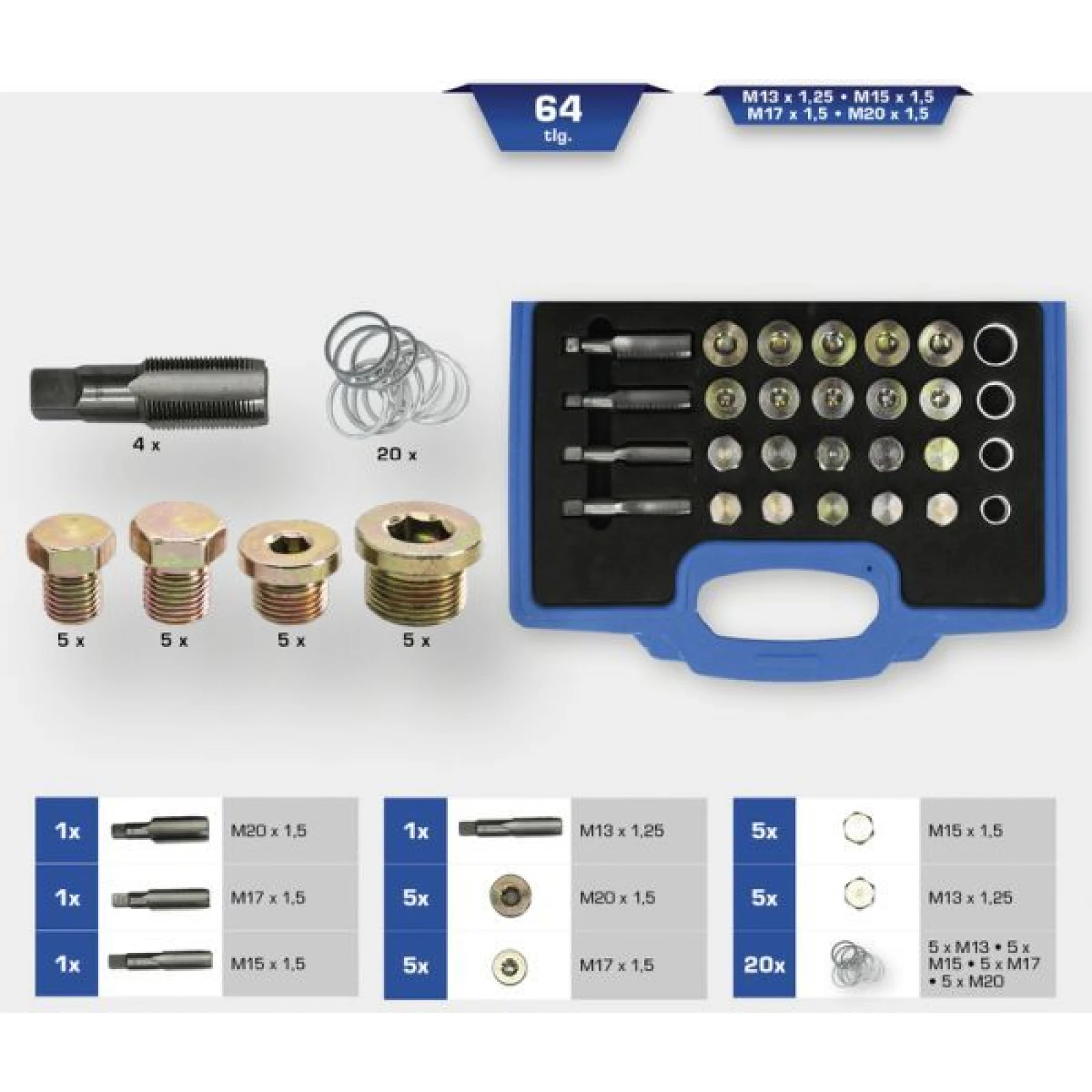 BRILLIANT TOOLS Ölablassgewinde-Reparatursatz 64-teilig BT711250