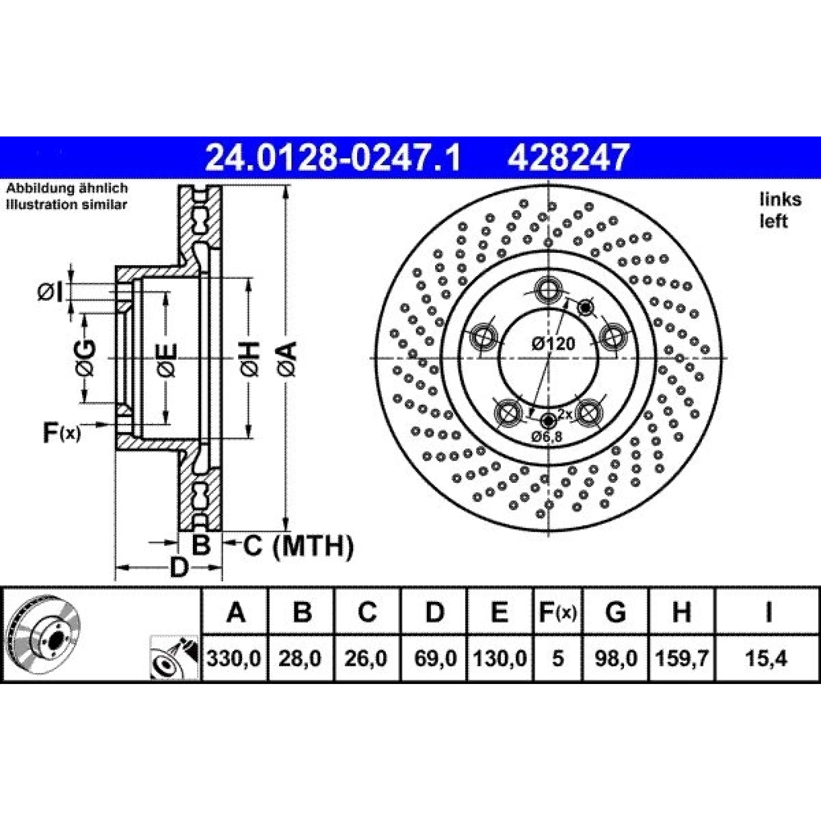 Bremsscheibe Porsche S. 718/911/Boxster/Cayman 2.0-3.6 08- Le 24.0128-0247.1