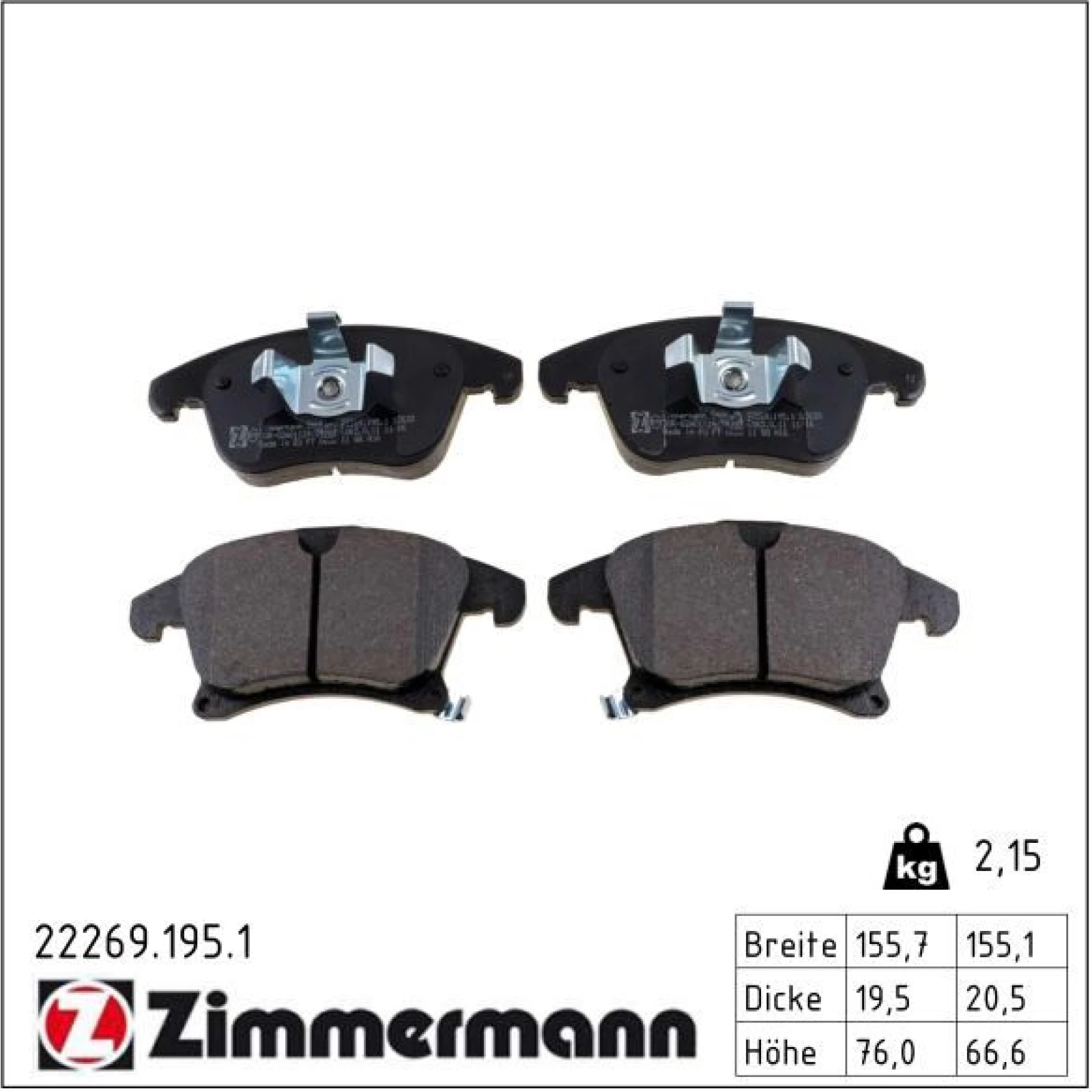 ZIMMERMANN Bremsbeläge 22269.195.1