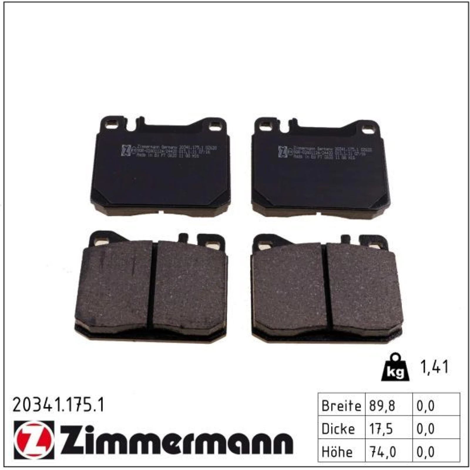 ZIMMERMANN Bremsbeläge 20341.175.1