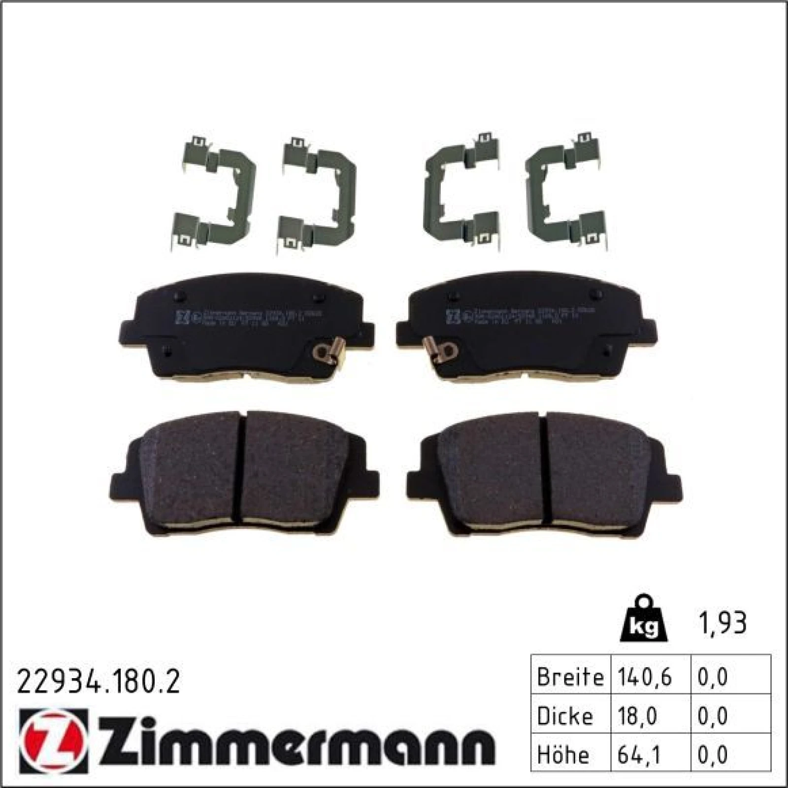 ZIMMERMANN Bremsbelagsatz, Scheibenbremse 22934.180.2