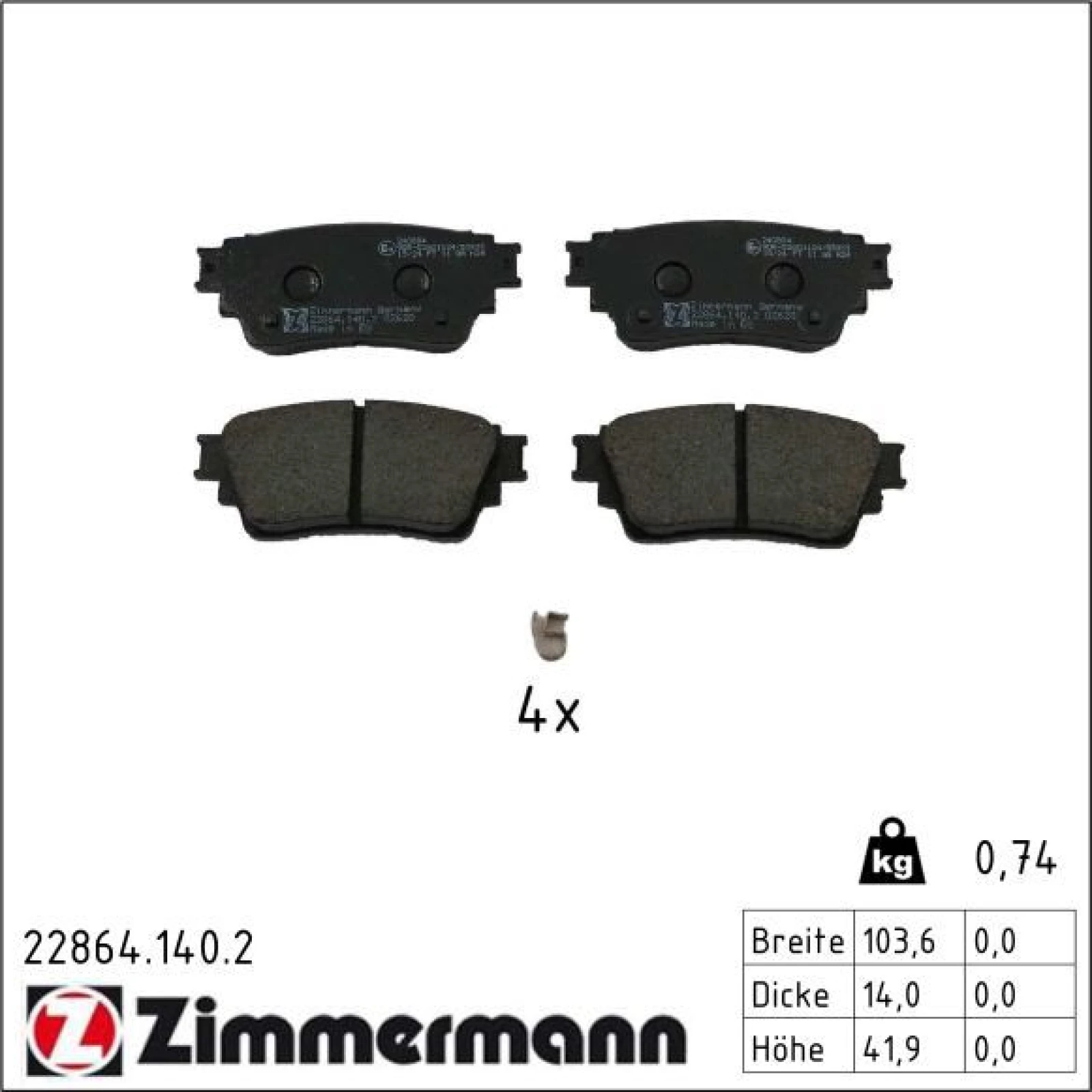 ZIMMERMANN Bremsbelagsatz, Scheibenbremse 22864.140.2