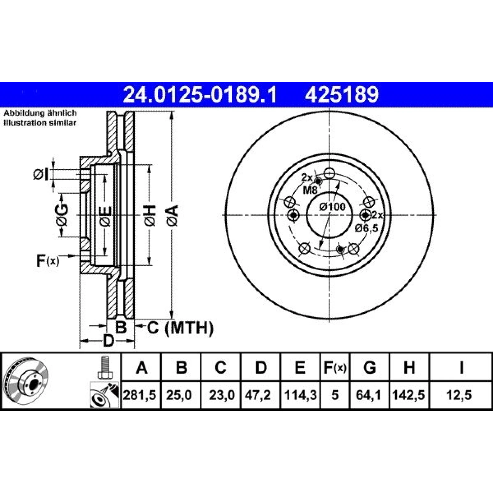 ATE Bremsscheibe 24.0125-0189.1