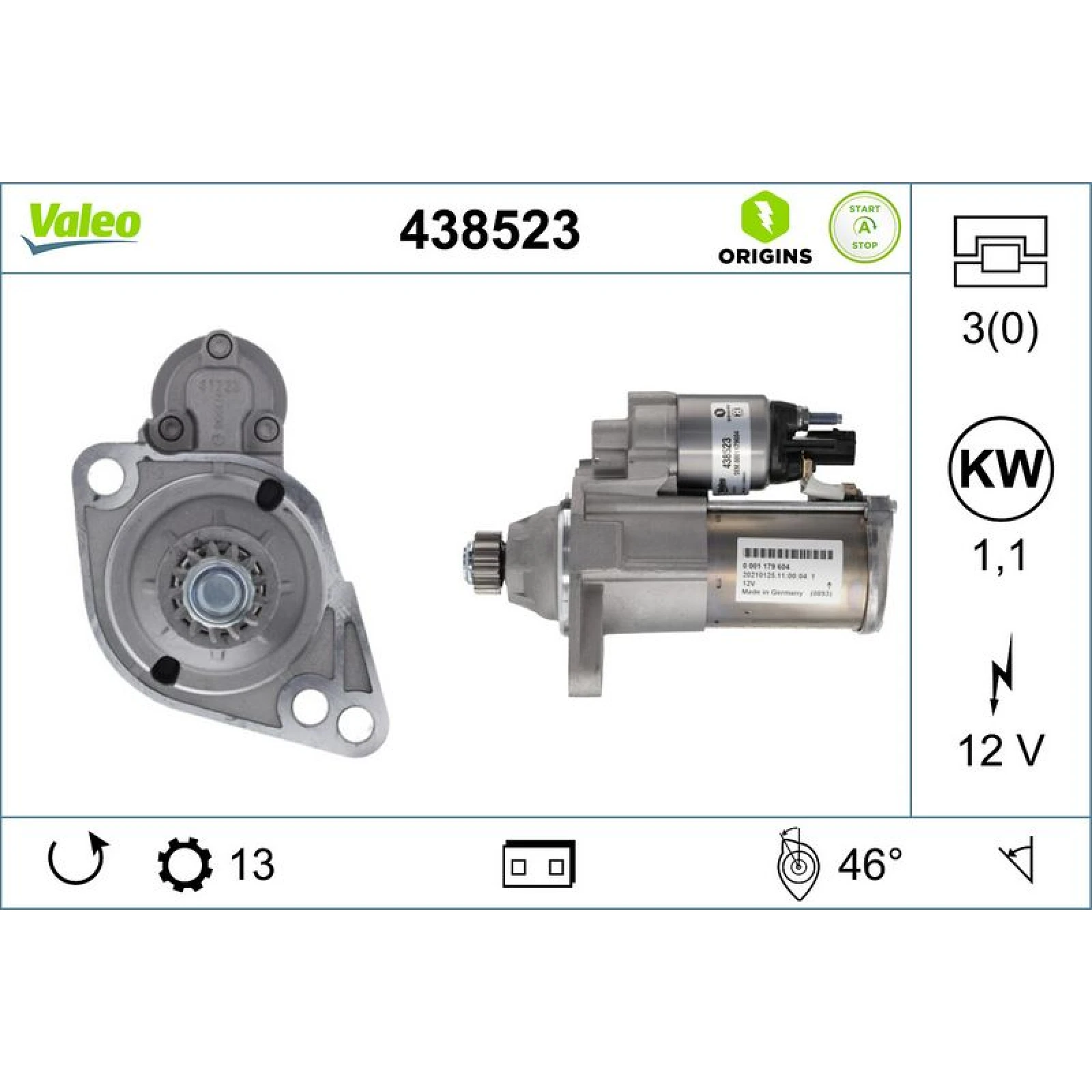 VALEO Anlasser 438523