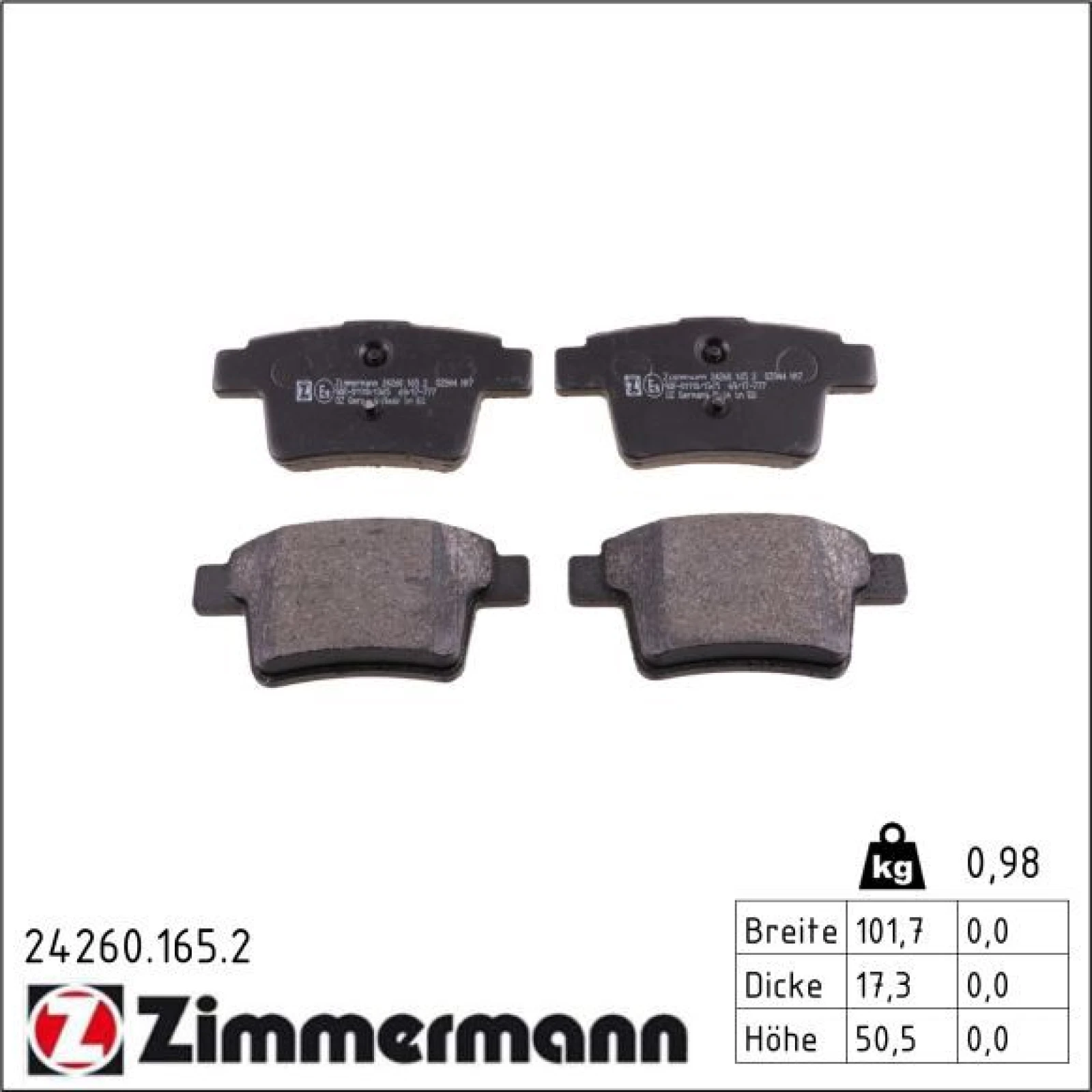 ZIMMERMANN Bremsbelagsatz, Scheibenbremse 24260.165.2