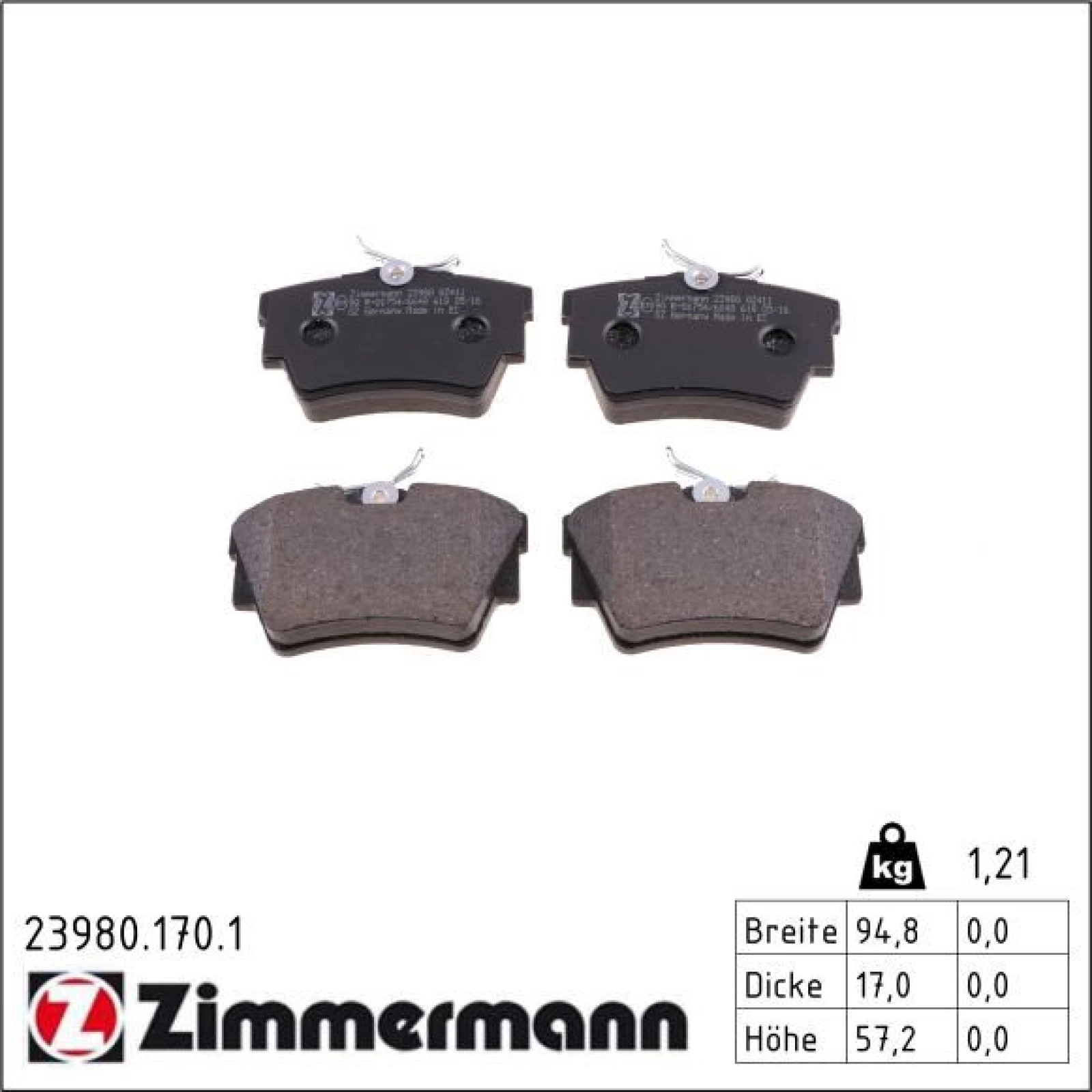 23980.170.1 ZIMMERMANN Bremsbeläge 23980.170.1