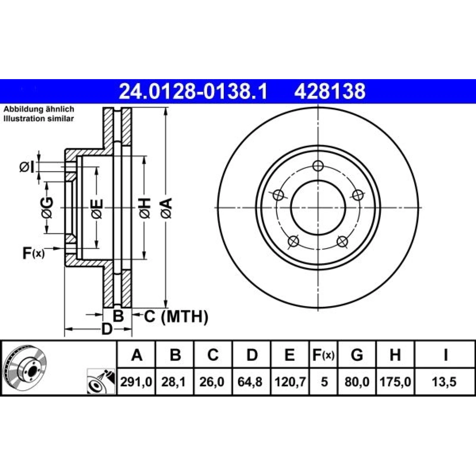 ATE Bremsscheibe 24.0128-0138.1