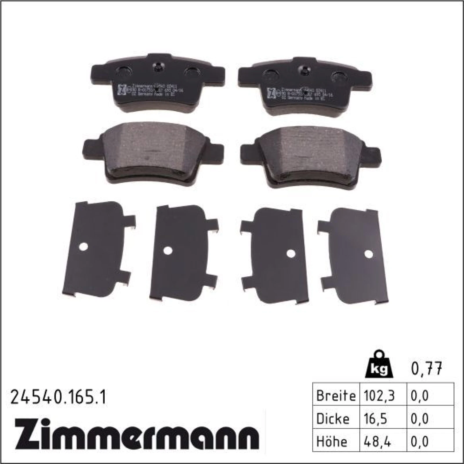 ZIMMERMANN Bremsbelagsatz, Scheibenbremse 24540.165.1