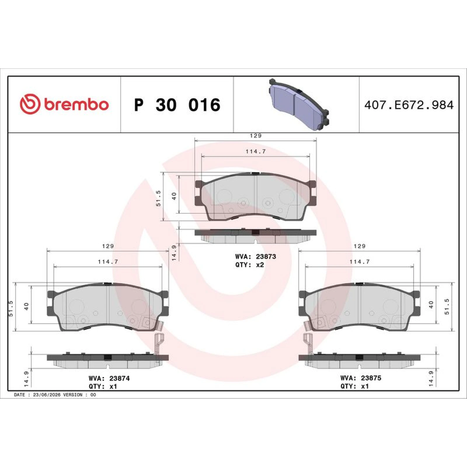 BREMBO Bremsklötze VA P 30 016