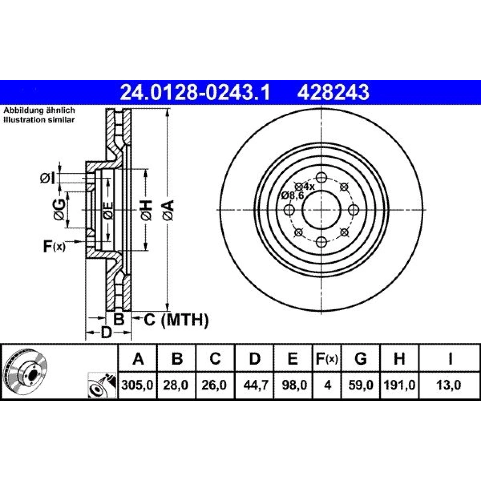 Bremsscheibe Lancia P. Delta 1.9-2.0 D Multijet 08-14 24.0128-0243.1