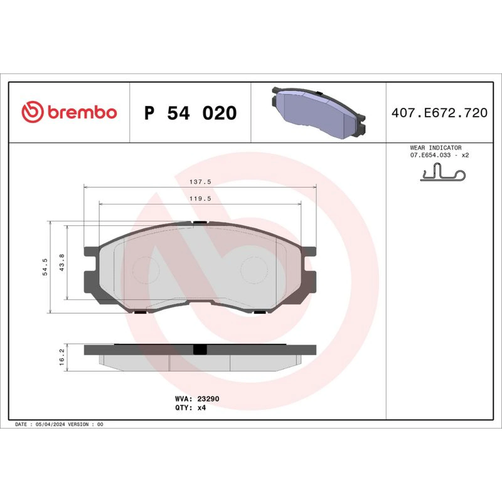 BREMBO Bremsklötze VA P 54 020