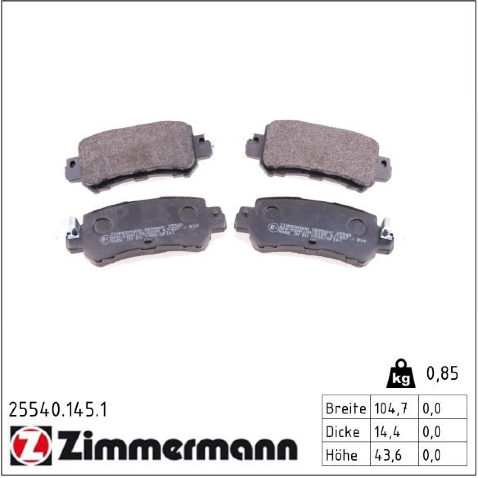 ZIMMERMANN Bremsbeläge 25540.145.1
