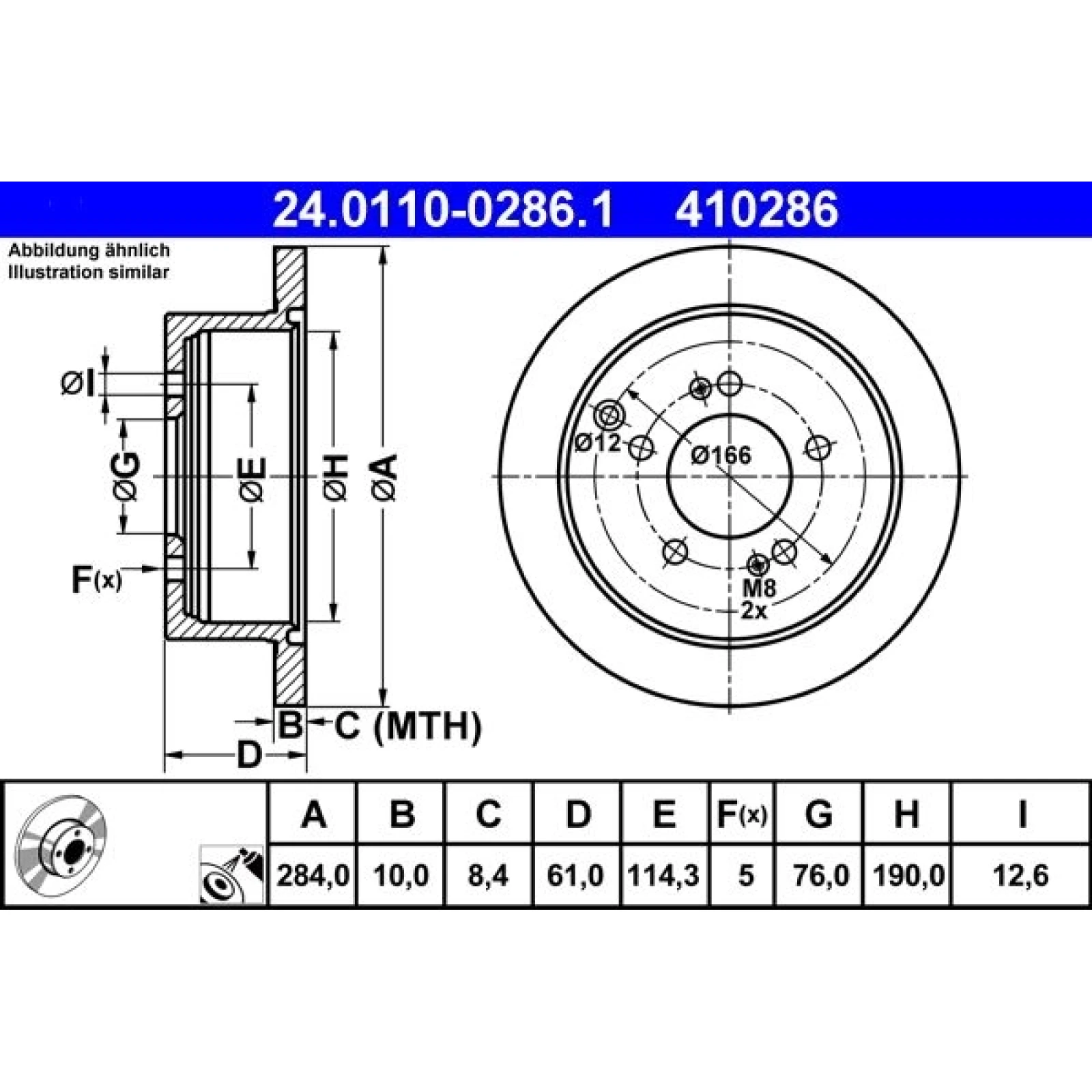 Bremsscheibe Hyundai T. Ix35 10-/Santa Fe 01 24.0110-0286.1