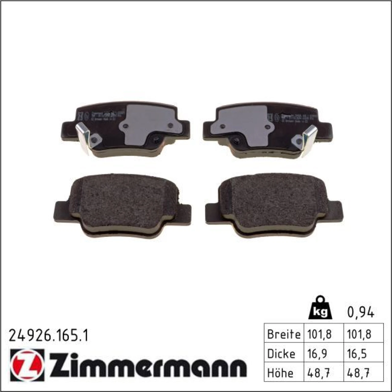 ZIMMERMANN Bremsbeläge 24926.165.1