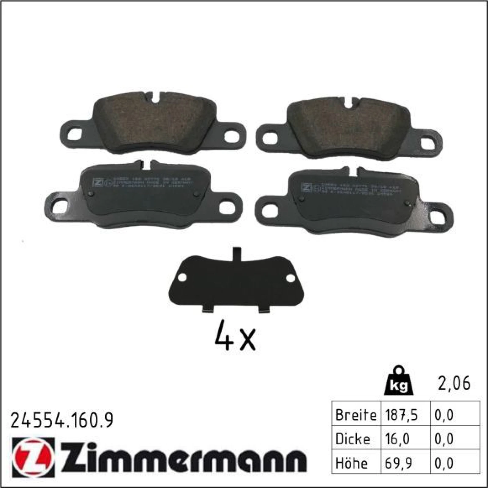 ZIMMERMANN Bremsbelagsatz, Scheibenbremse 24554.160.9