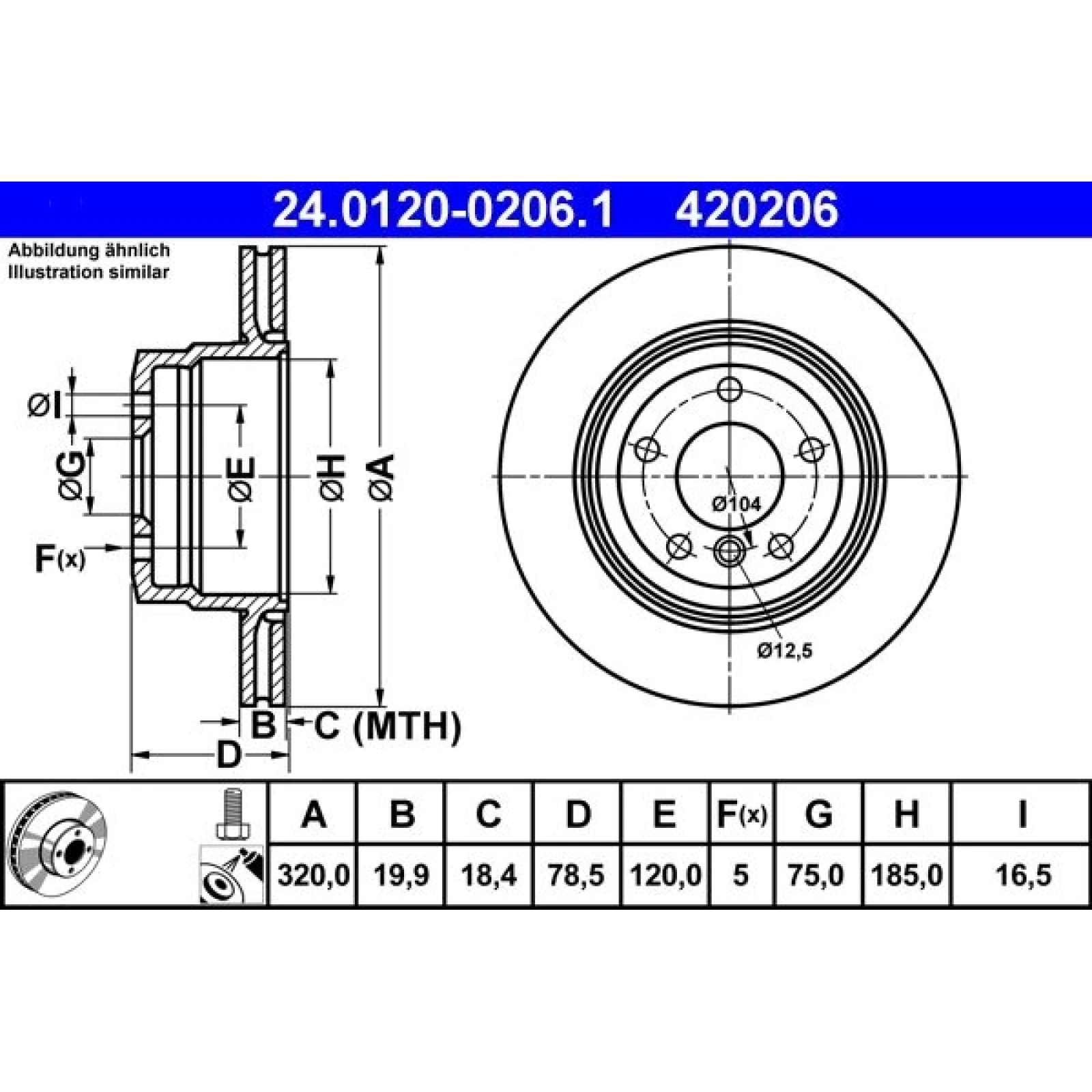 ATE Bremsscheibe BMW Hinterachse X5/X6 07 24.0120-0206.1