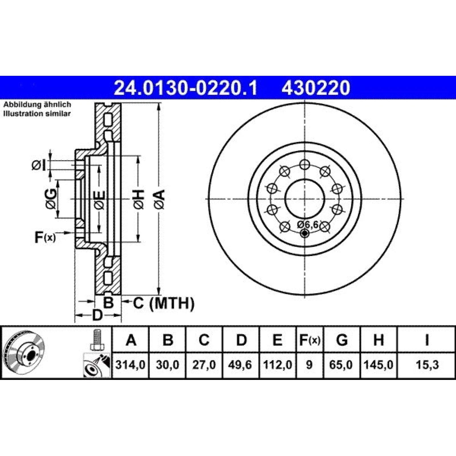 Bremsscheibe Vw P. Sharan/Tiguan 1.4-2.0 10 24.0130-0220.1