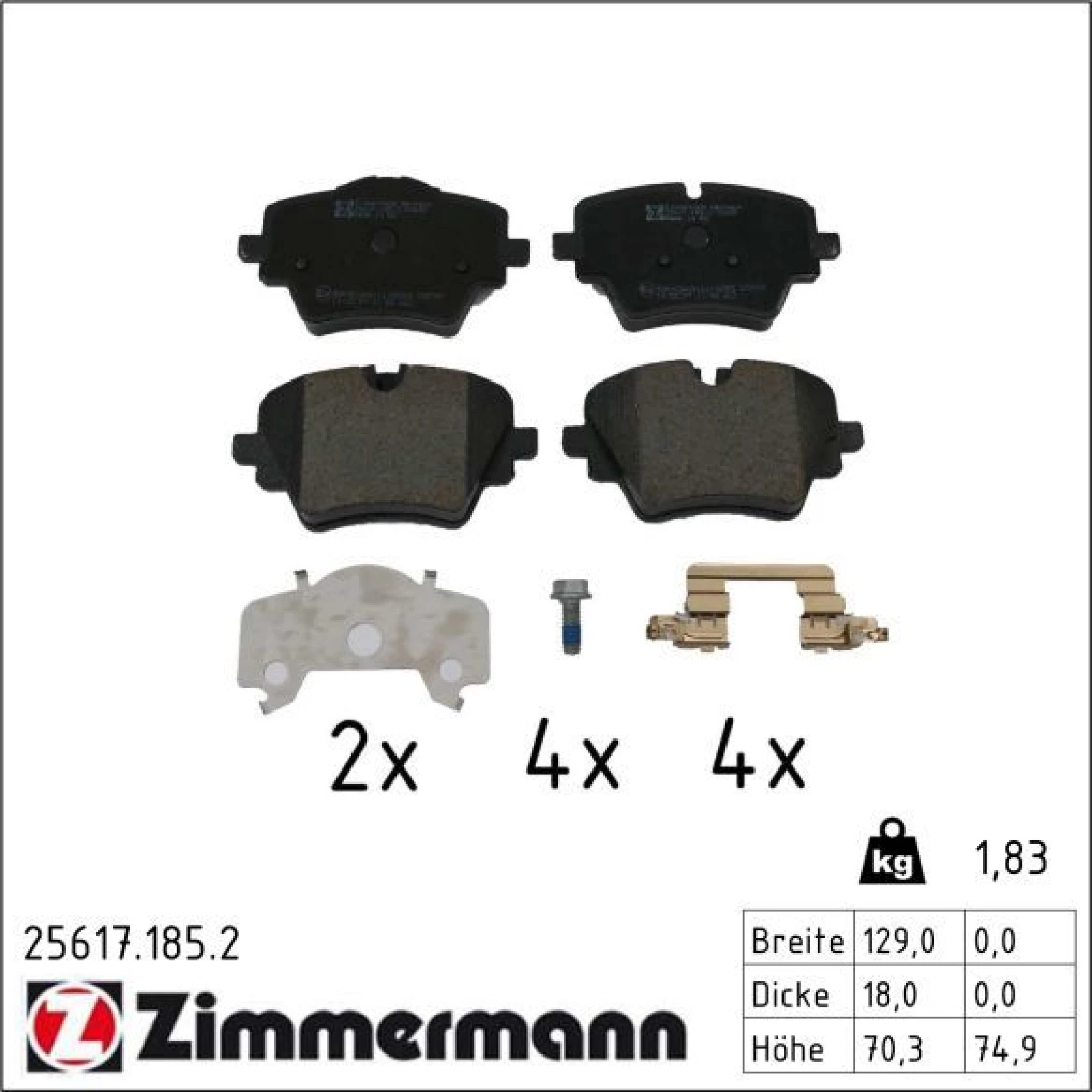 ZIMMERMANN Bremsbelagsatz, Scheibenbremse 25617.185.2
