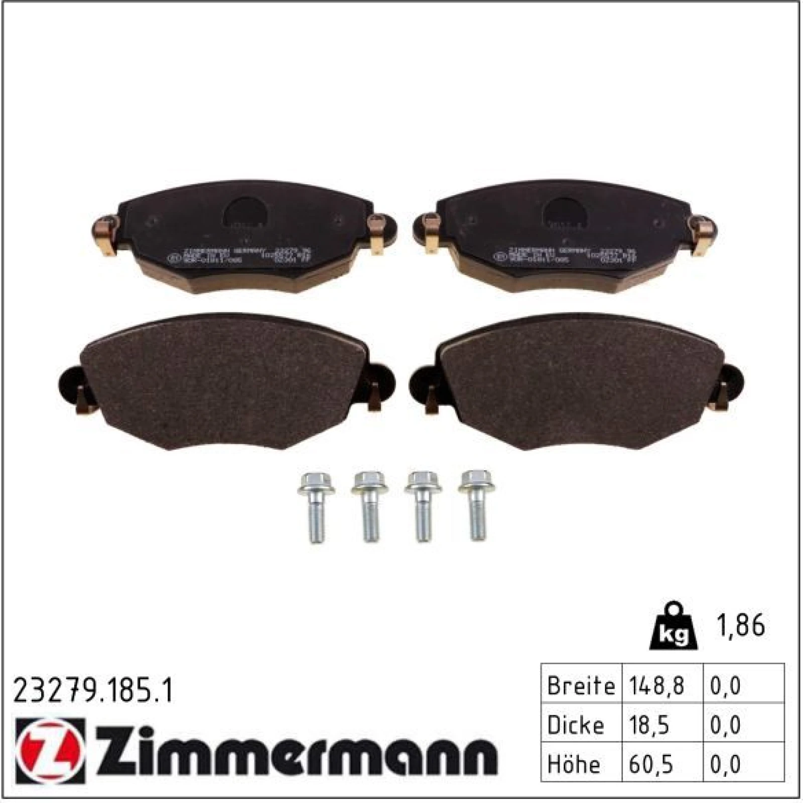 ZIMMERMANN Bremsbelagsatz, Scheibenbremse 23279.185.1