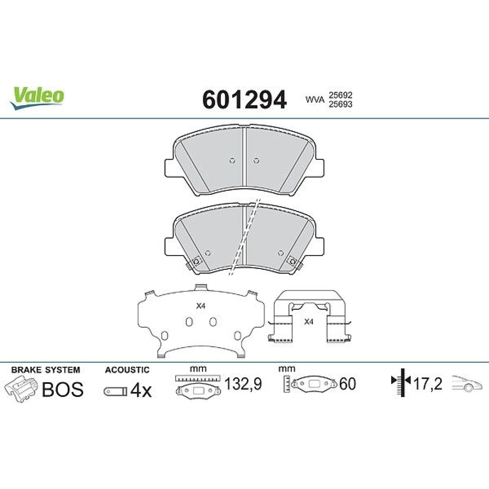 VALEO Bremsbeläge 601294