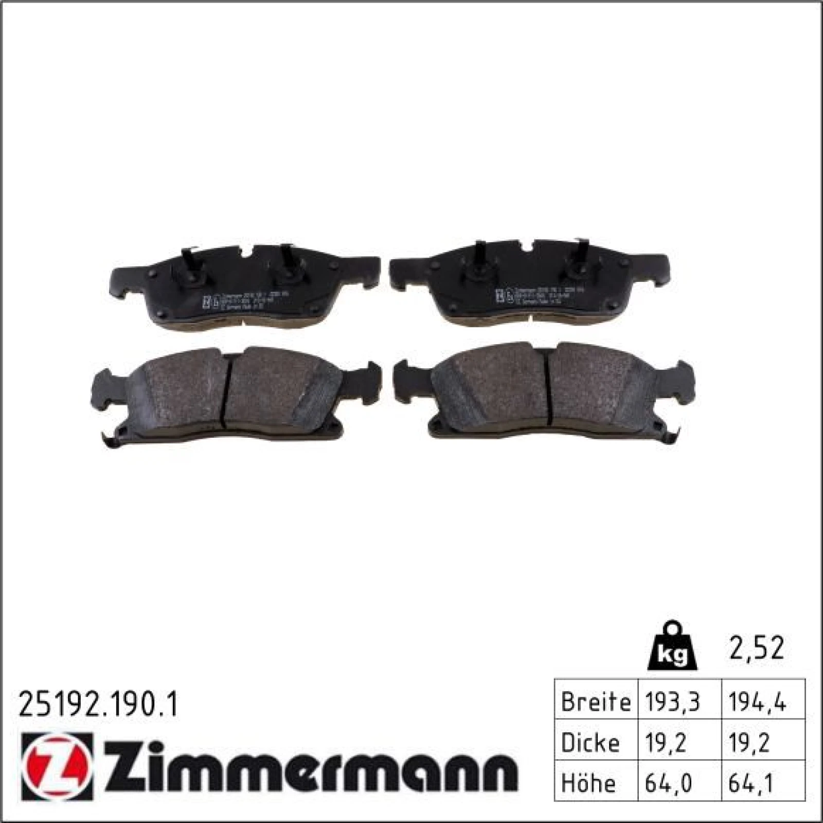 ZIMMERMANN Bremsbeläge 25192.190.1