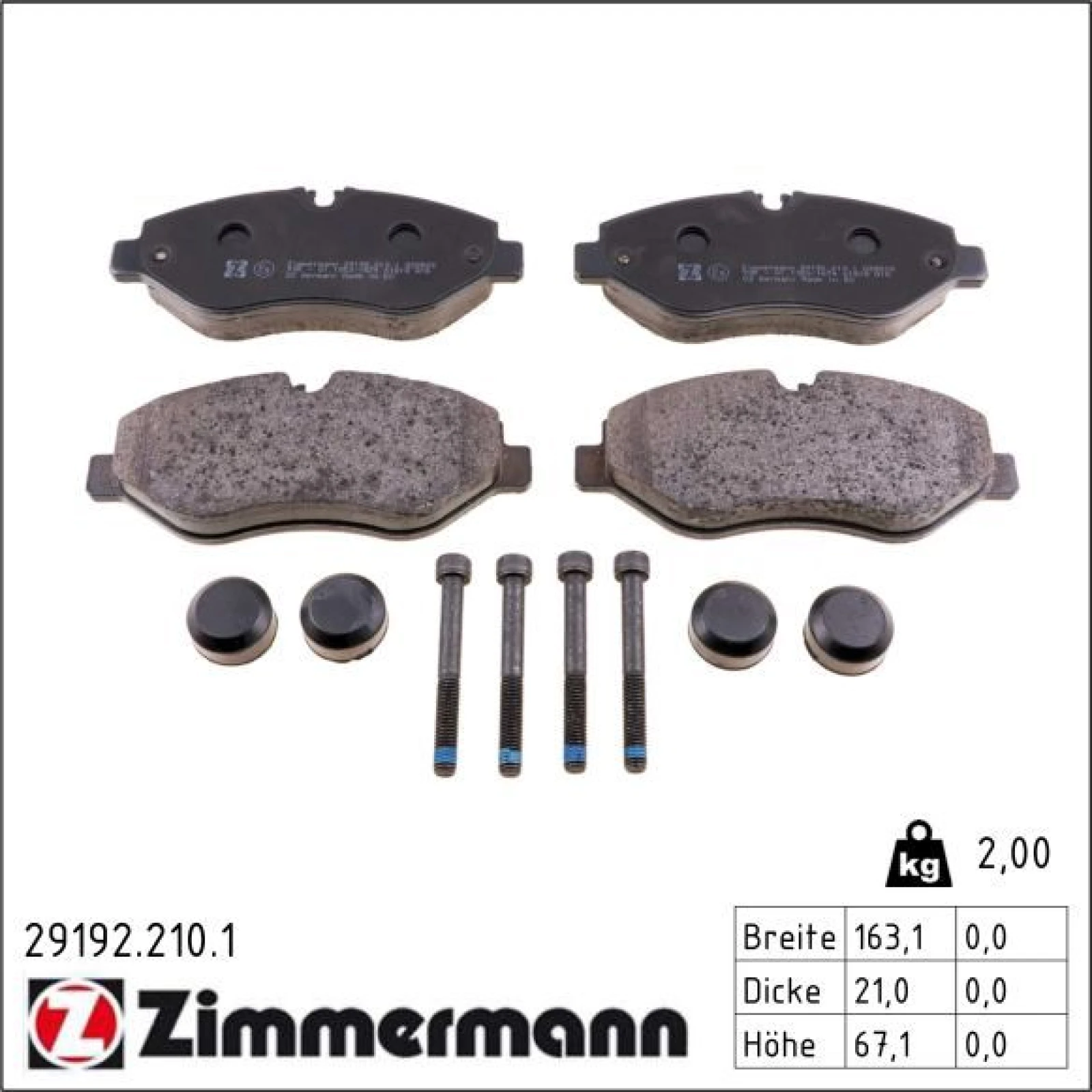 ZIMMERMANN Bremsbelagsatz, Scheibenbremse 29192.210.1