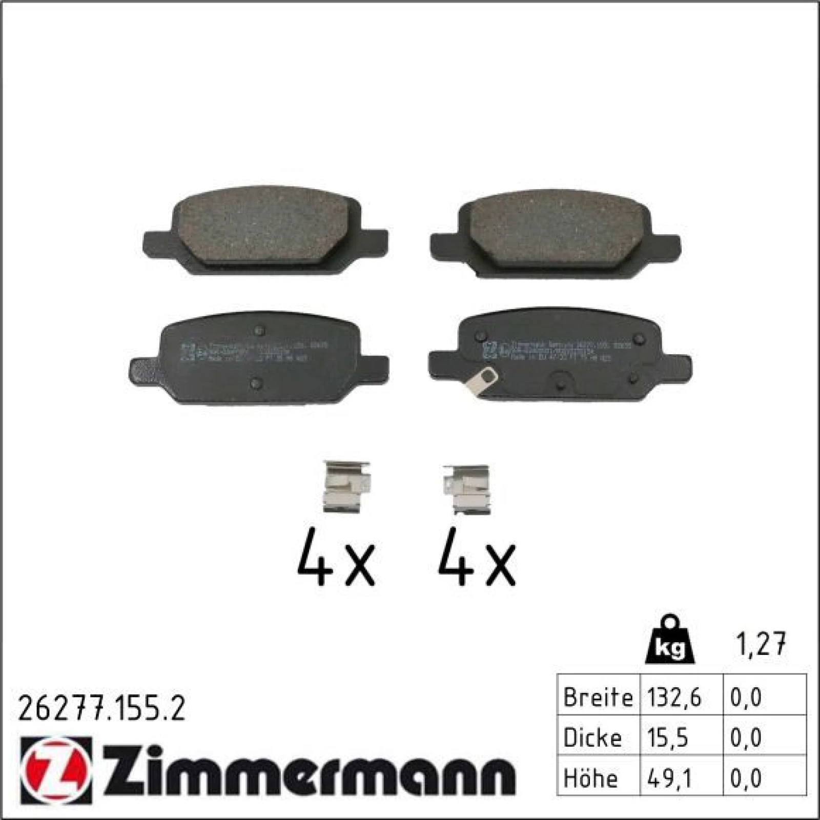 ZIMMERMANN Bremsbelagsatz, Scheibenbremse 26277.155.2