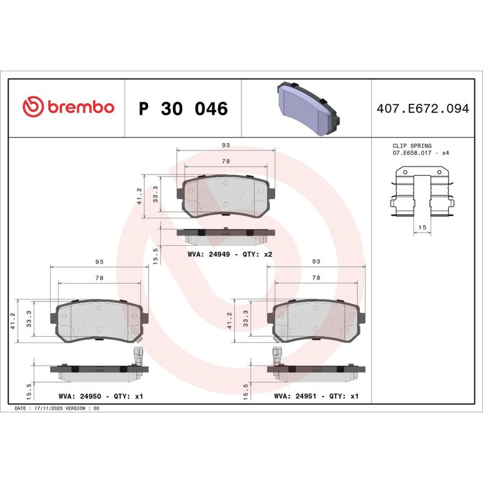 BREMBO Bremsklötze HA P 30 046